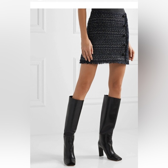 Veronica Beard Mirabelle Tweed Button-Front Skirt Black, Navy Blue Silver Size 6 - Picture 4 of 11